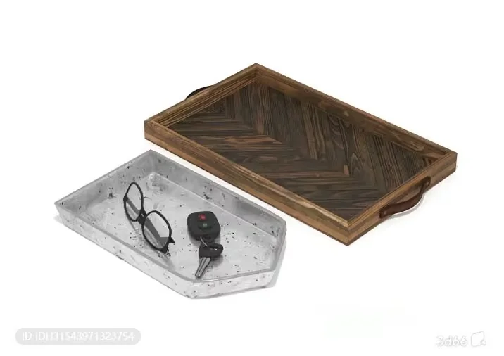 A Wooden Tray With A Key And Glasses On It 3D Model – 4288 – VRAY Render