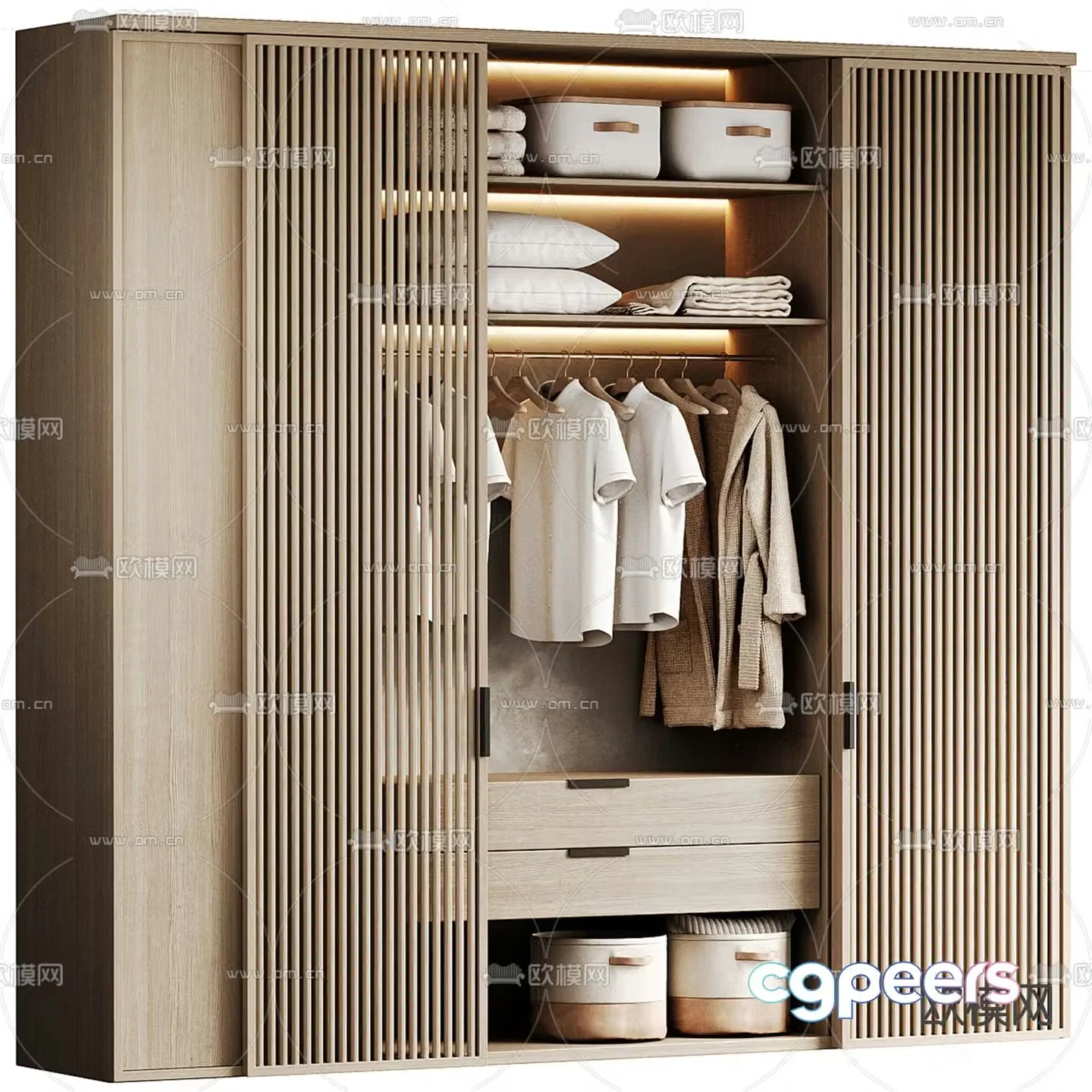 Filling-1 solid wood sliding door wardrobe 3d model
