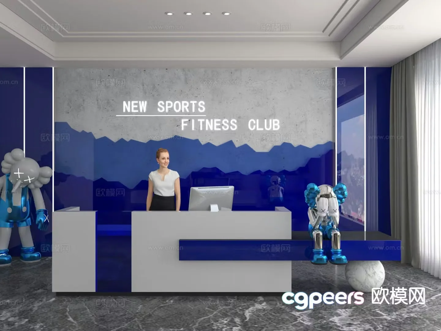Modern front desk reception desk 3d model