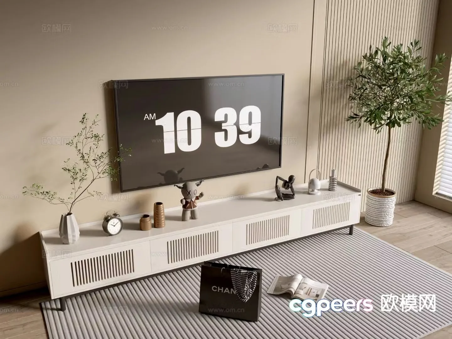 Cream style TV cabinet base cabinet 3D model