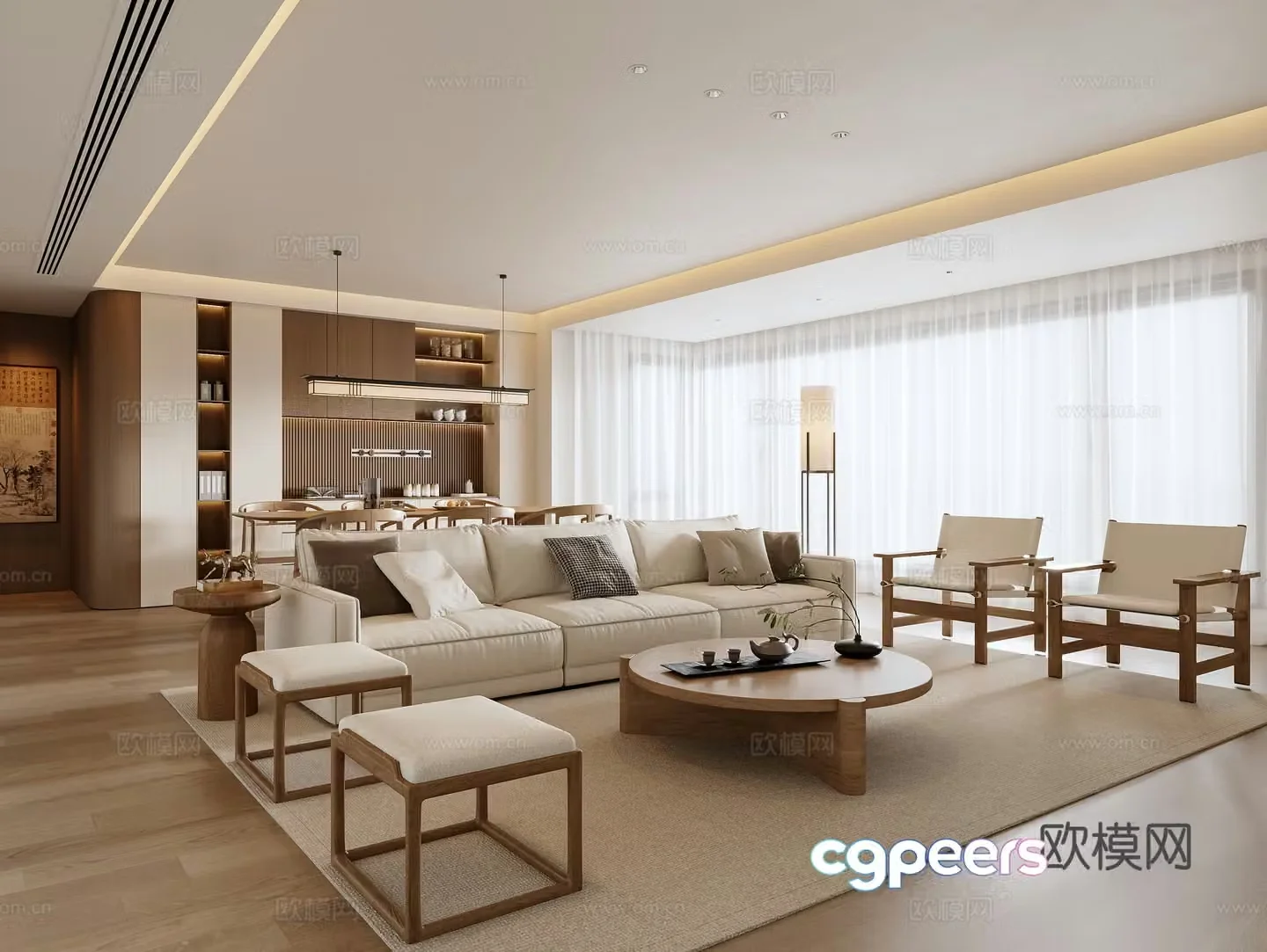 New Chinese style living and dining room 3D model