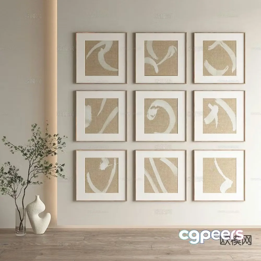 New Chinese style decorative painting geometric hanging painting 3D model