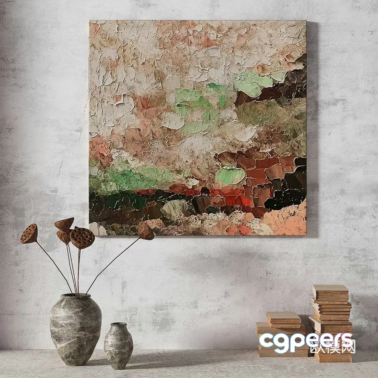Modern light luxury wabi simple abstract three-dimensional retro medieval decorative painting 3d model
