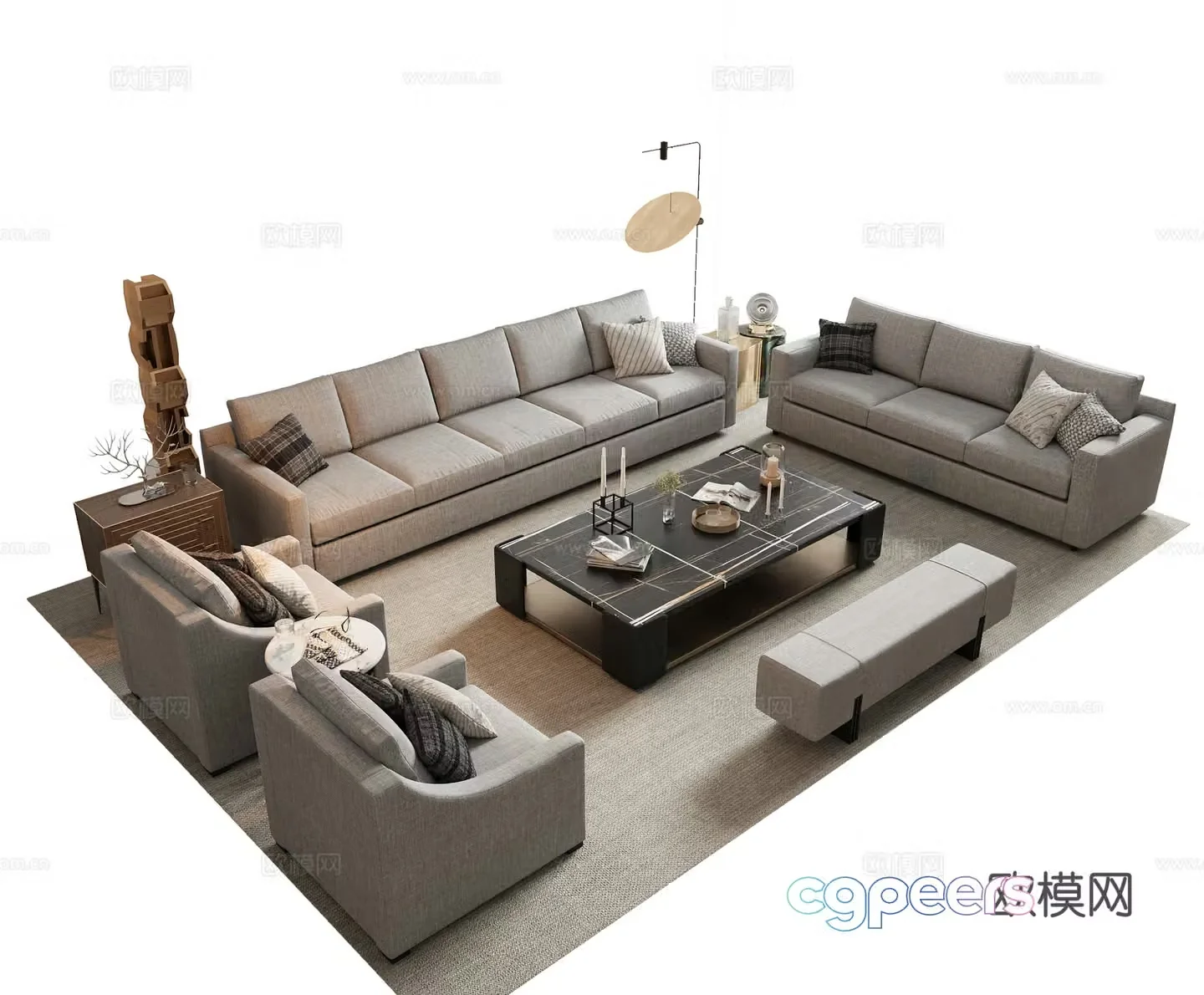 Modern sofa coffee table combination 3D model