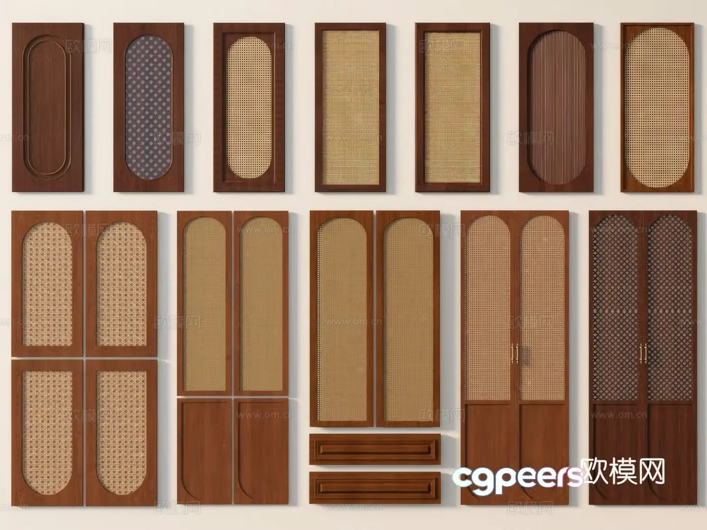 Wabi-sabi cabinet door rattan cabinet door 3d model