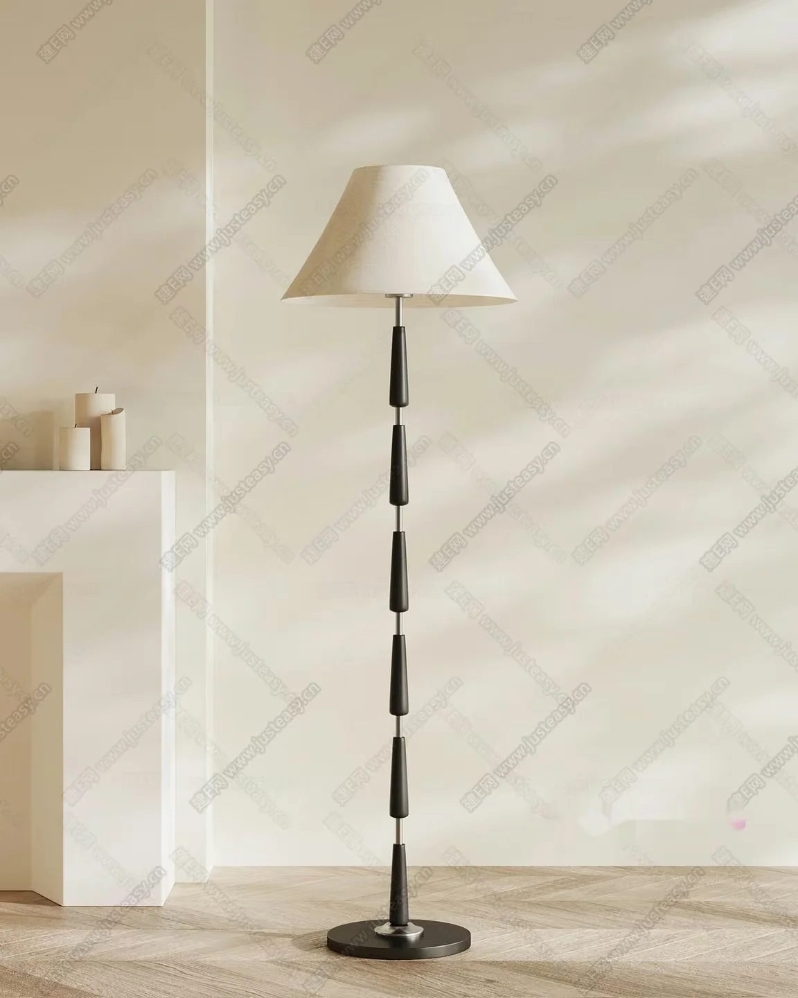A Floor Lamp With A White Shade 3D Model – 17949 – VRAY Render