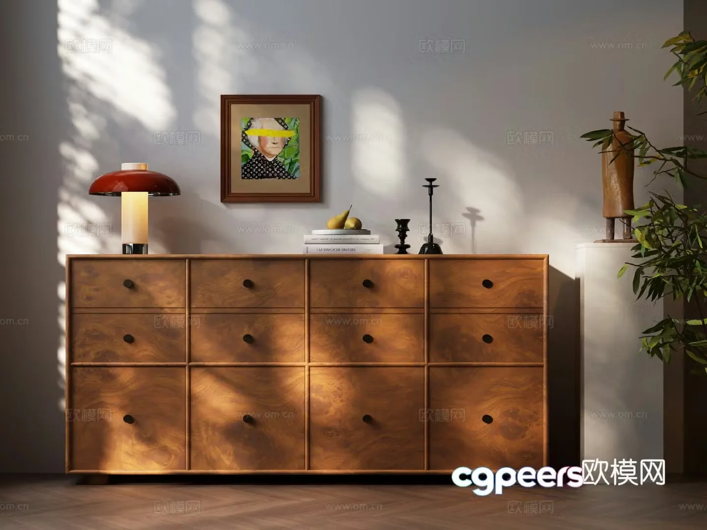 Modern medieval chest of drawers modern desk lamps ornaments decorative paintings modern side cabinets modern decorative 3d model