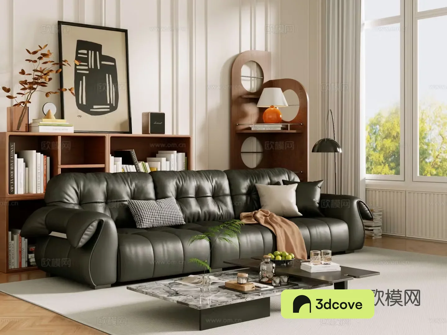 Middle-aged sofa combination coffee table carpet multi-person sofa 3D model