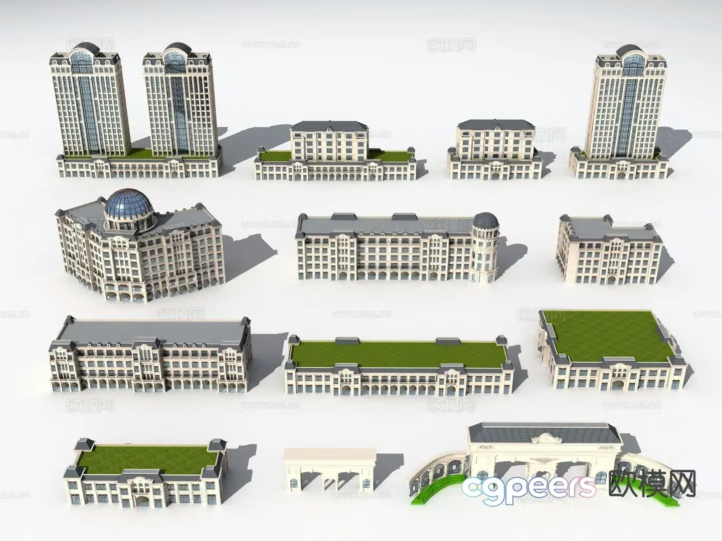 European style hotel residential building single building 3d model