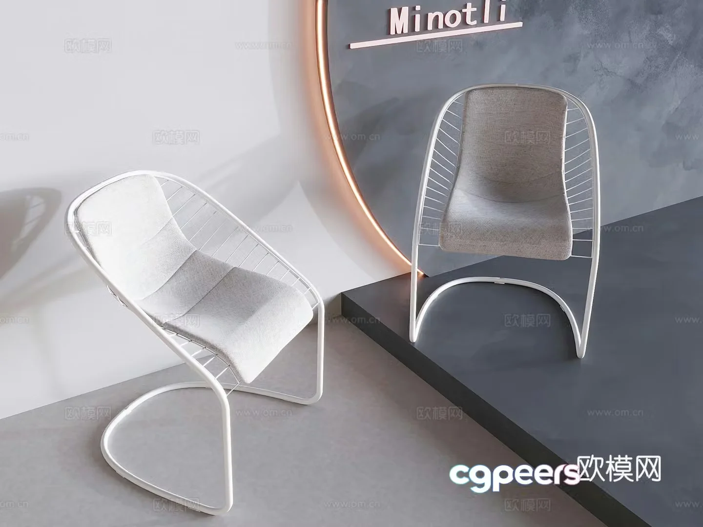 Nordic cream sofa chair wrought iron single backrest chair 3d model