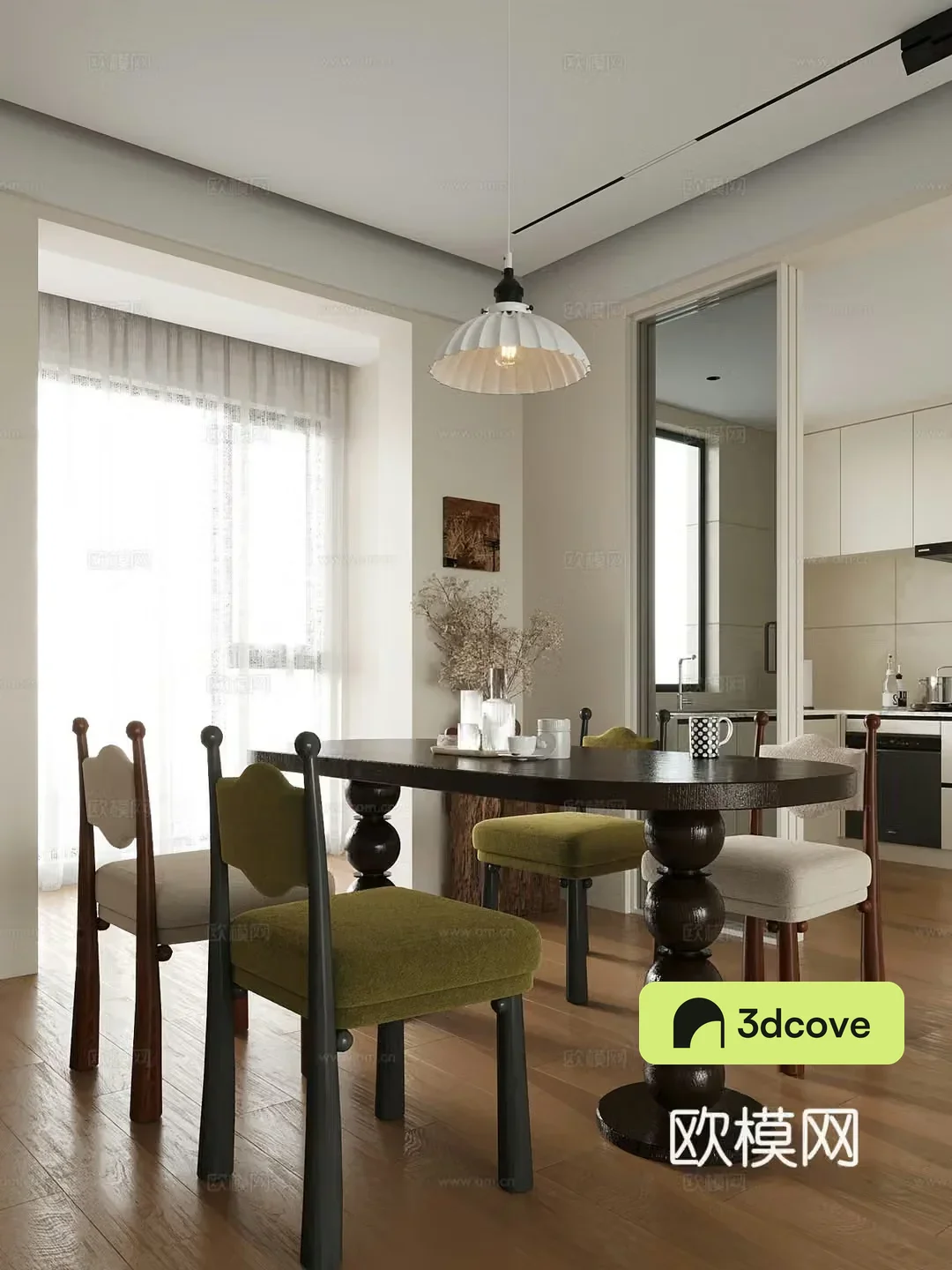 Medium style dining table and chairs Restaurant 3D model
