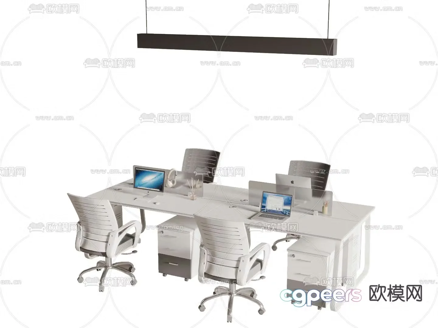 Work station office desk chair screen card position 3d model
