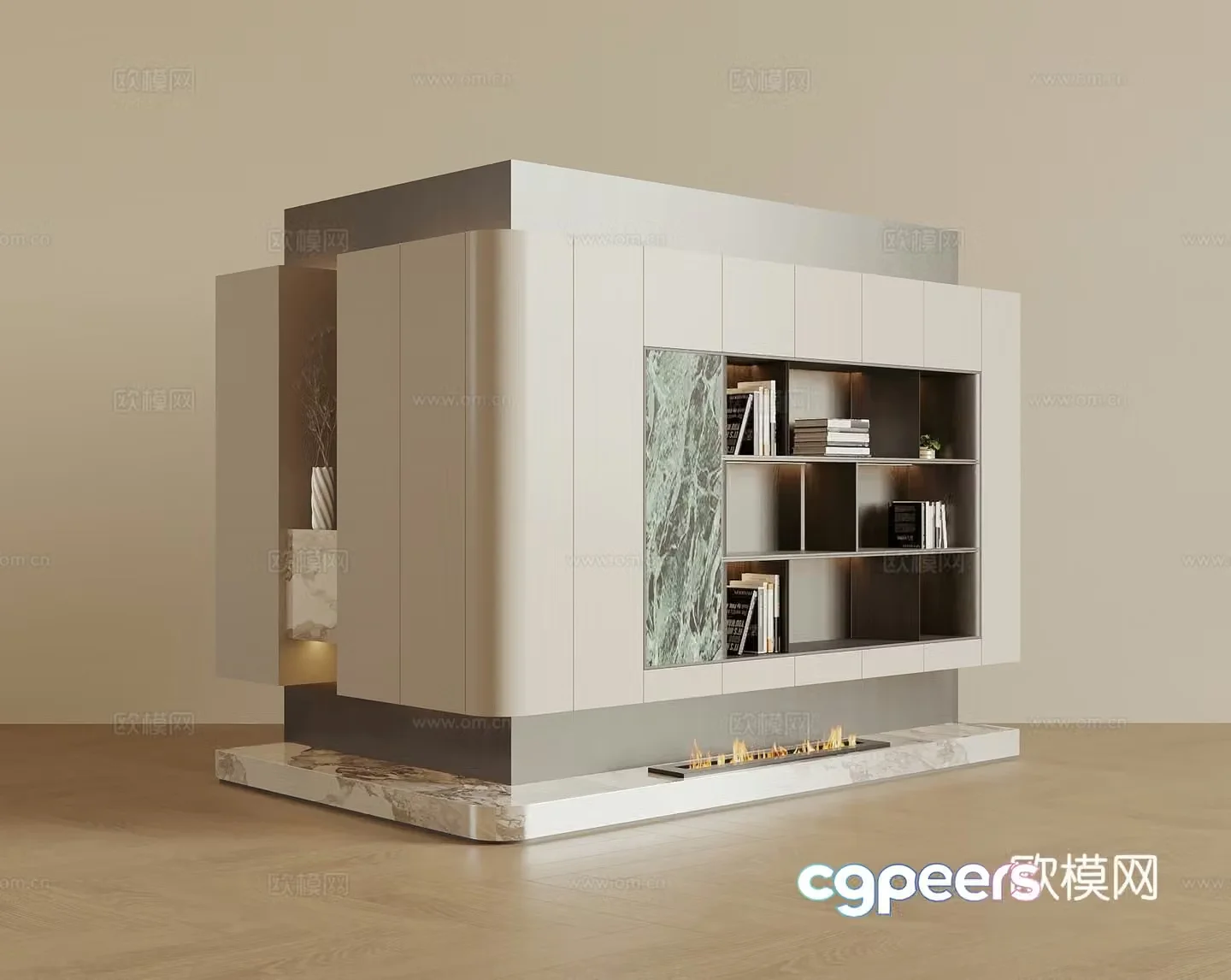 Modern TV background wall bookcase 3d model