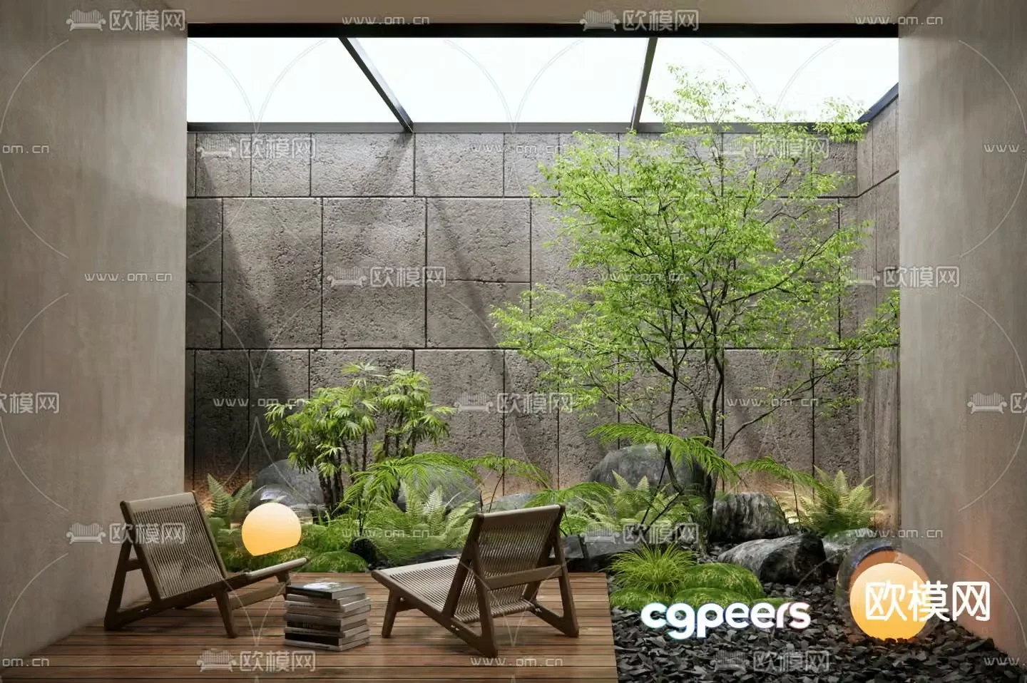 Patio landscape plant landscaping courtyard sketch 3D model