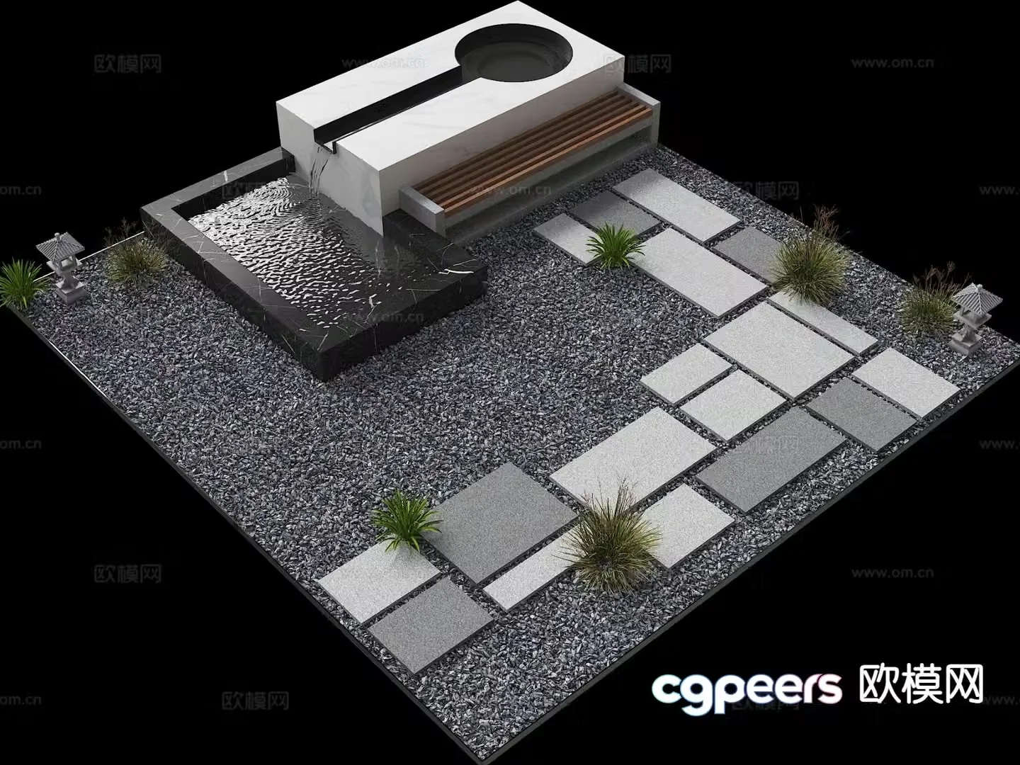 Modern courtyard water feature flowing water sketch flowing water tank 3D model
