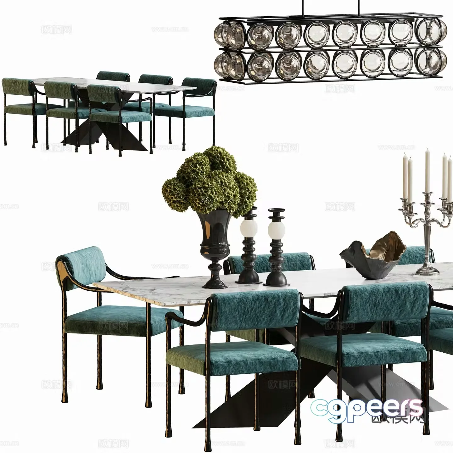 Modern retro dining table and chair combination 3d model