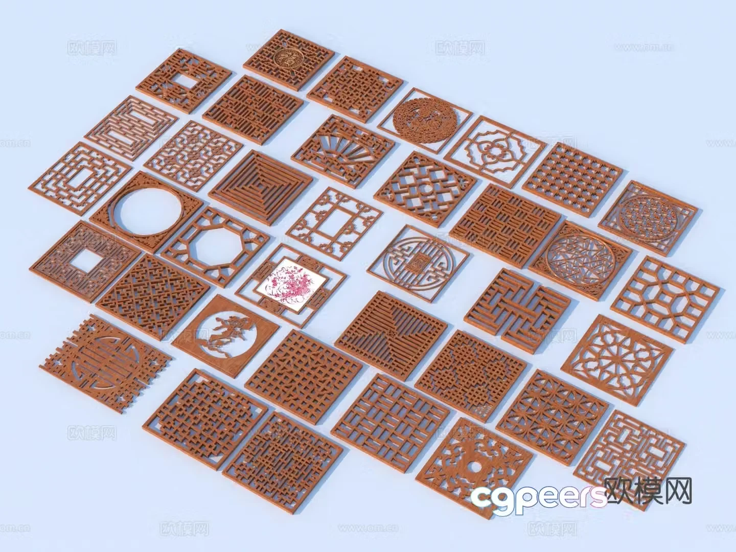 Carving window Grating window Hollow window Relief Wood carving 3D model