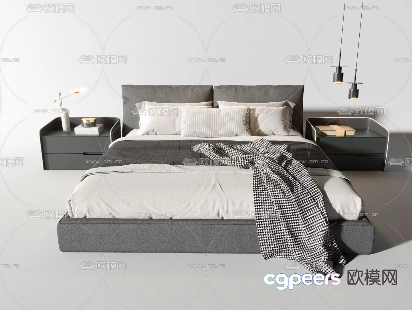 Premium gray double bed 3d model