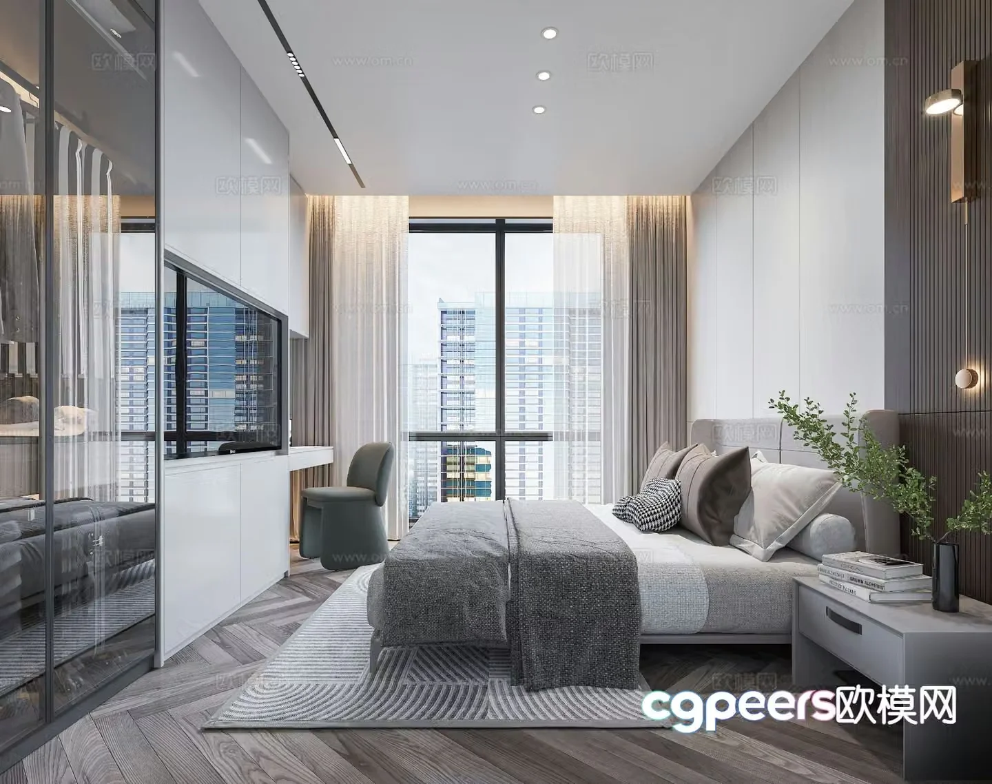 Advanced gray bedroom master bedroom 3d model