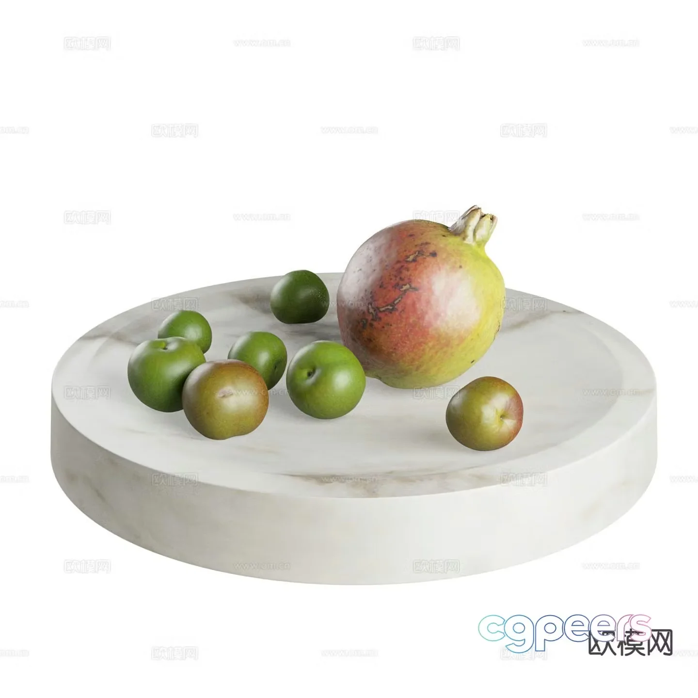 Fruit Plum Pomegranate Fruit Plate 3D Model