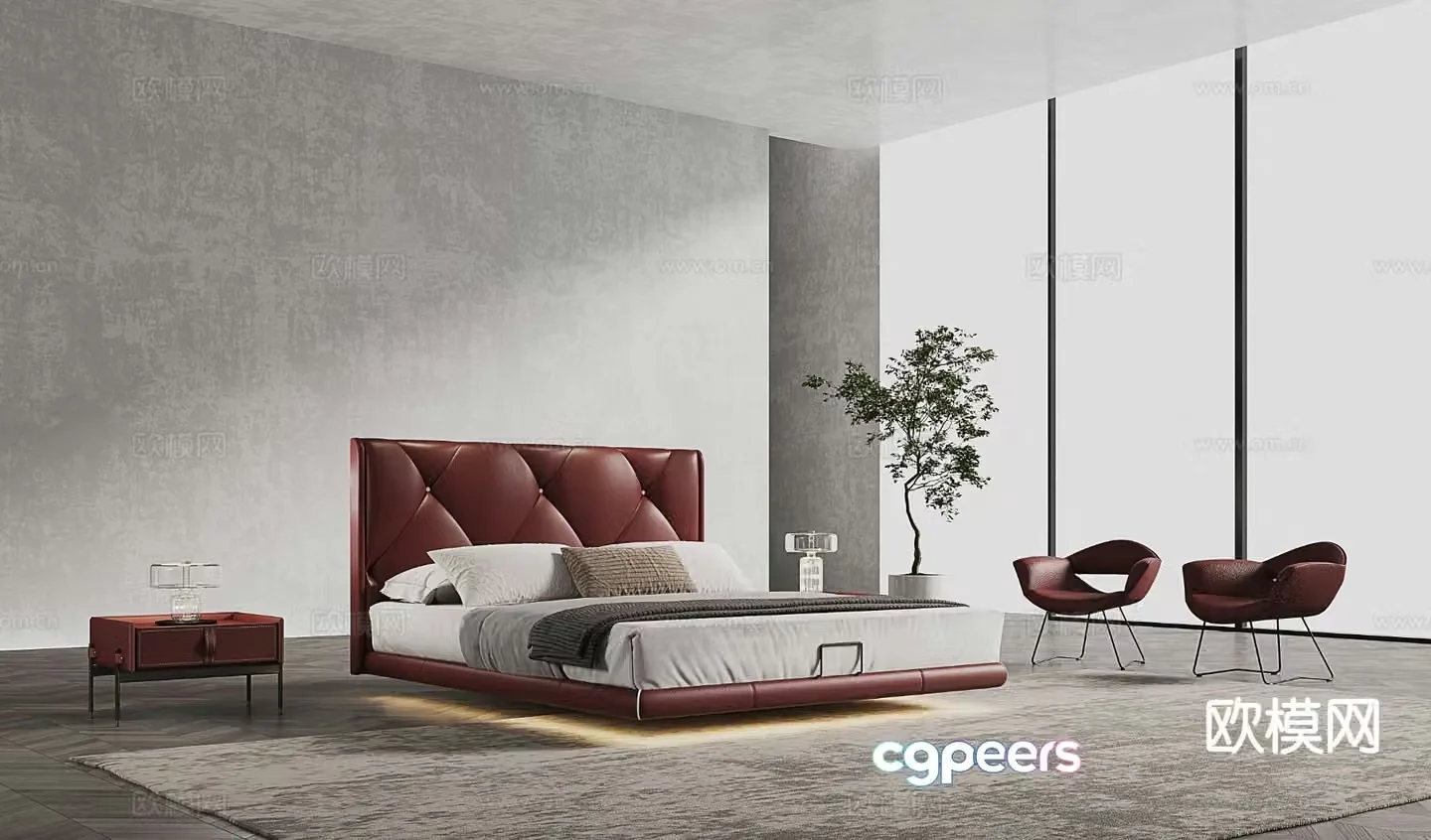 Modern double bed 3d model