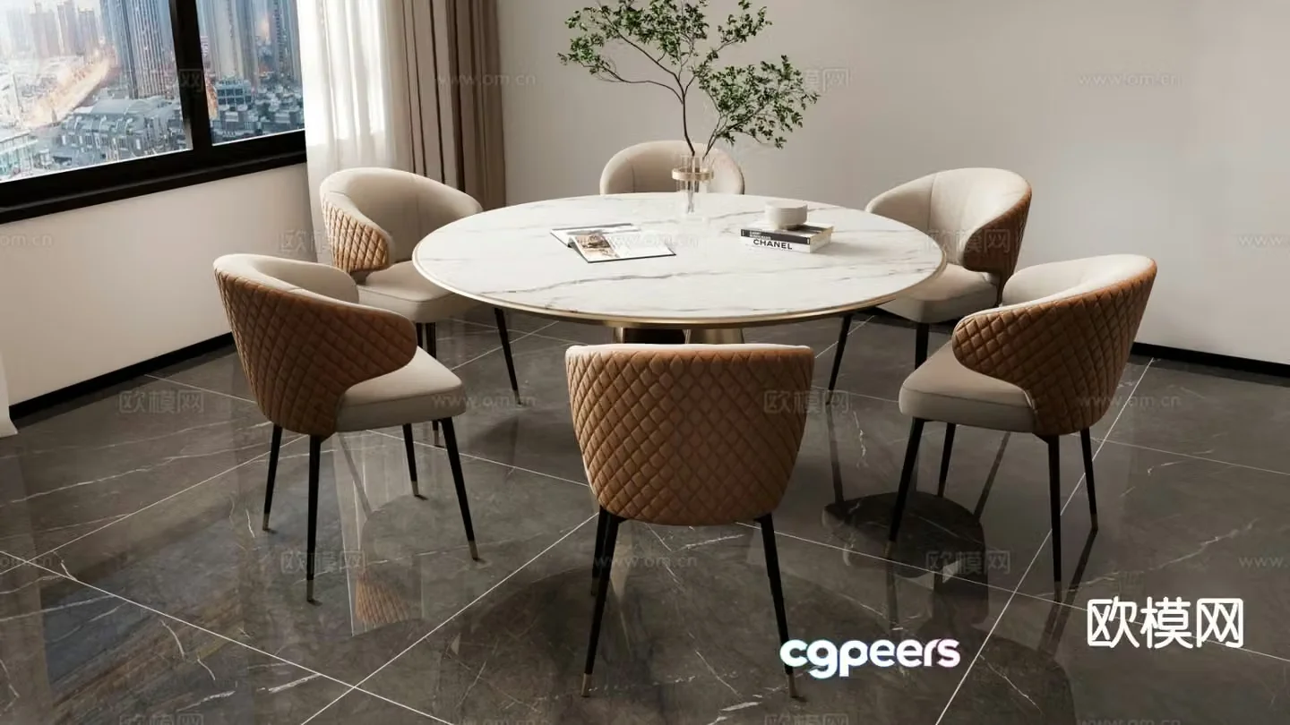 Simple dining table and chairs round dining table 3d model
