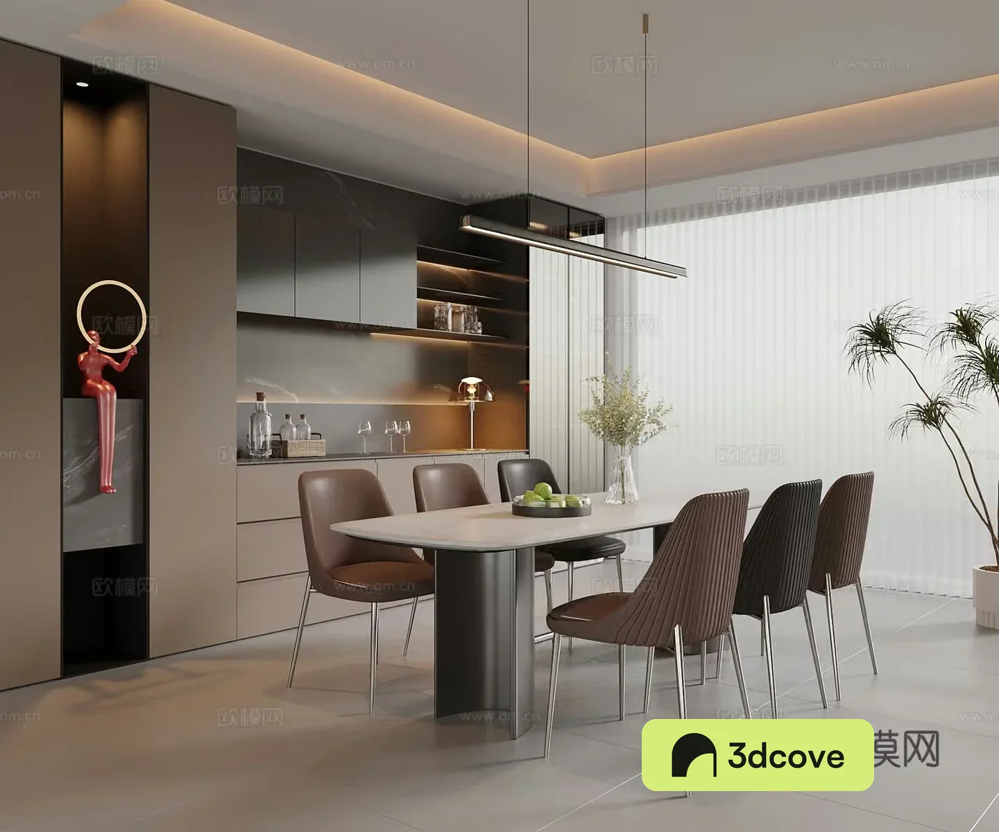 Modern Italian restaurant dining table and chair Italian wine cabinet