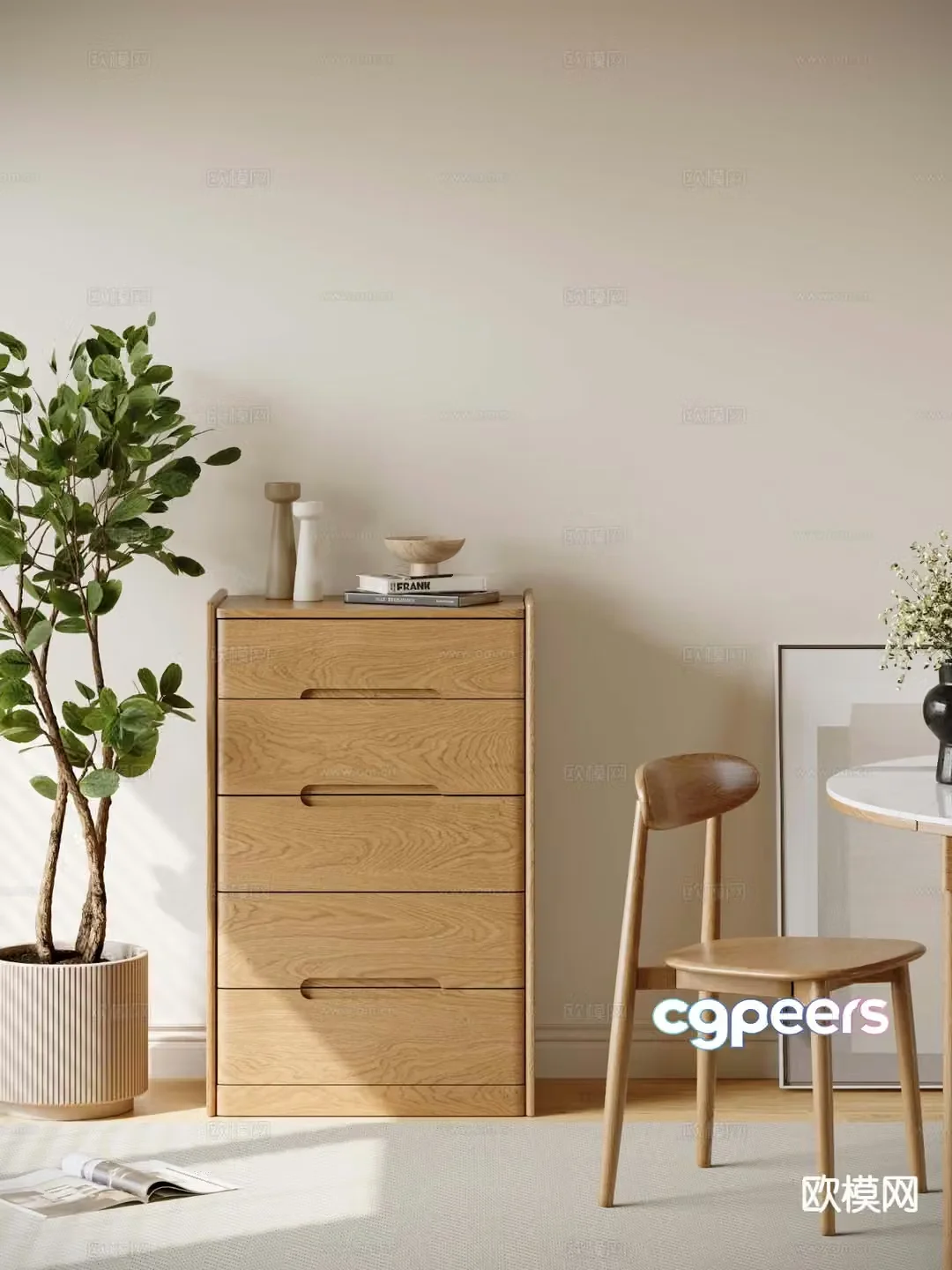 Log style side cabinet 3D model