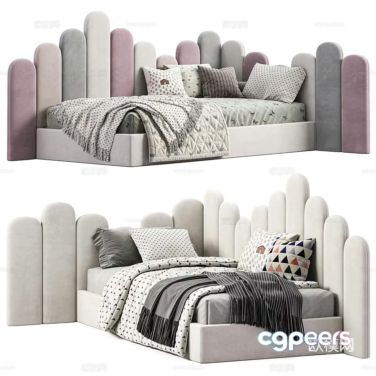 Modern cream style fabric children’s sofa bed 3d model