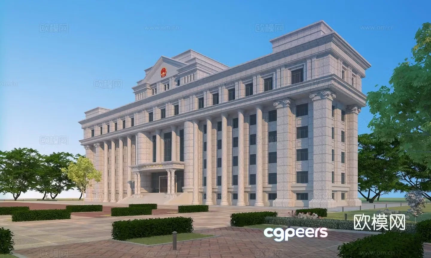 European style office building exterior 3D model