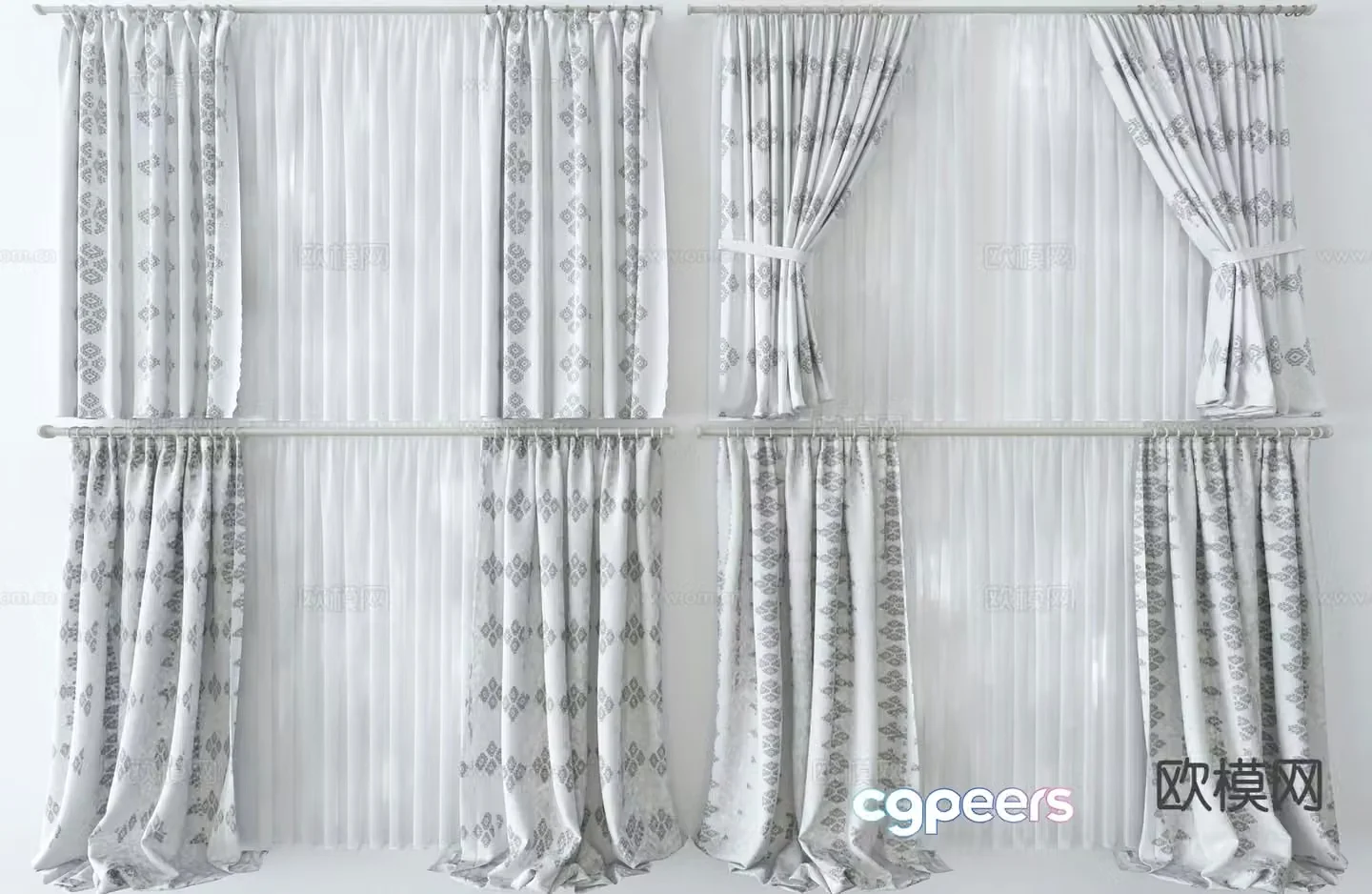 Printed curtains gauze curtains 3d model