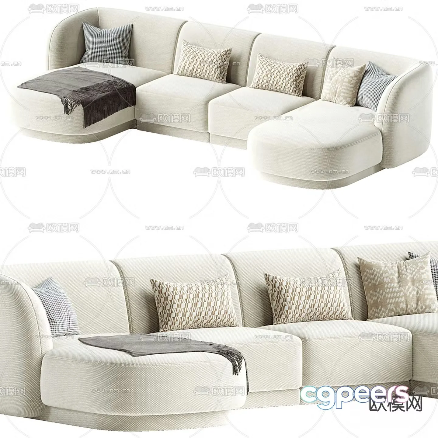 Multi-person sofa fabric sofa 3d model