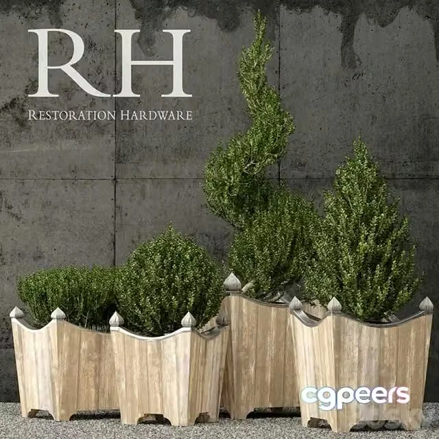3ds Max Free – Restoration Hardware brugge salvaged wood & metal planter