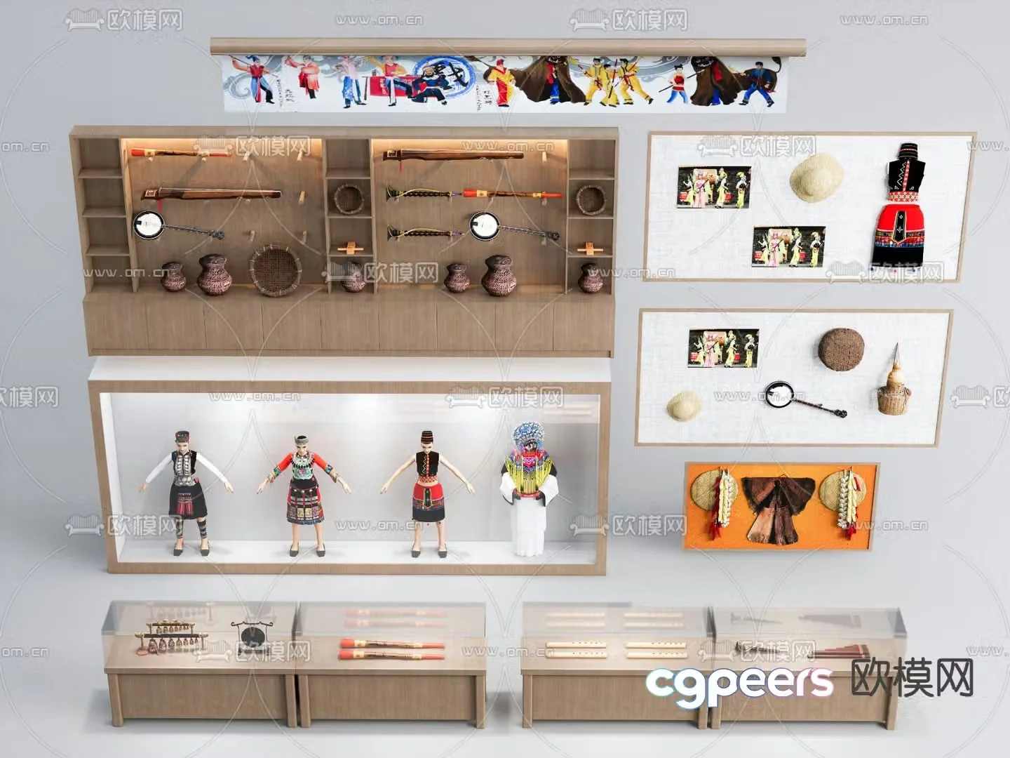 Folk custom exhibition stand display rack musical instrument clothing cultural and creative 3D model