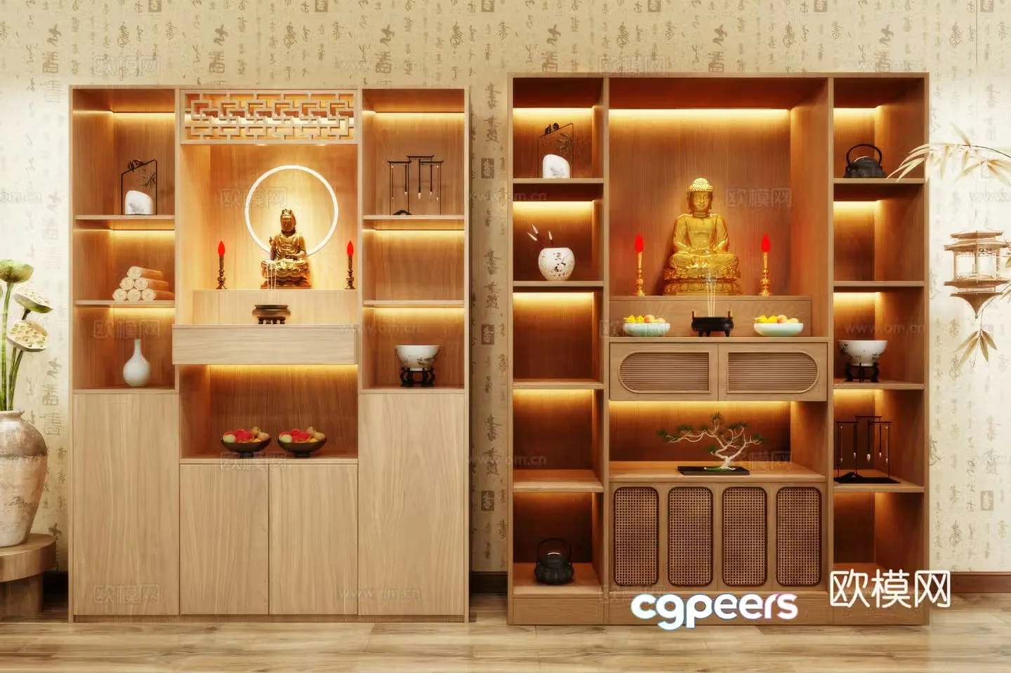 Buddha niche shrine hostel incense stove candle holder 3d model