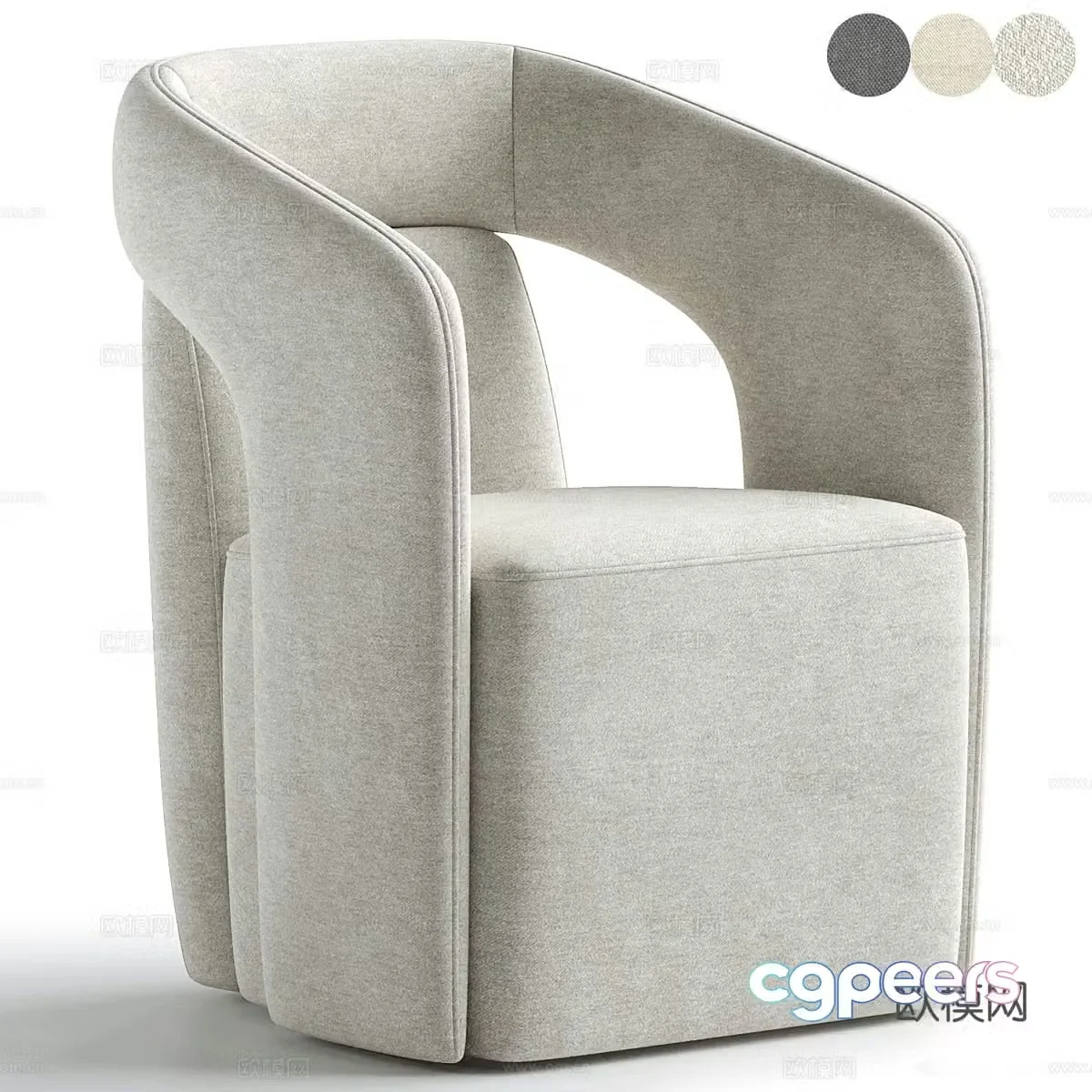 Modern Italian cream style fabric armchair 3d model