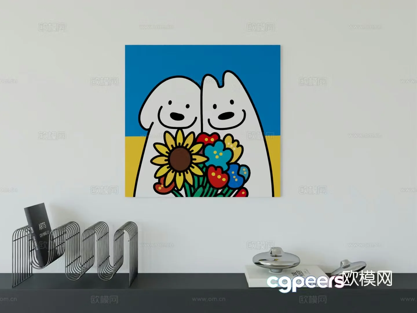Modern minimalist cute cartoon character boy room girl room hanging painting 3d model
