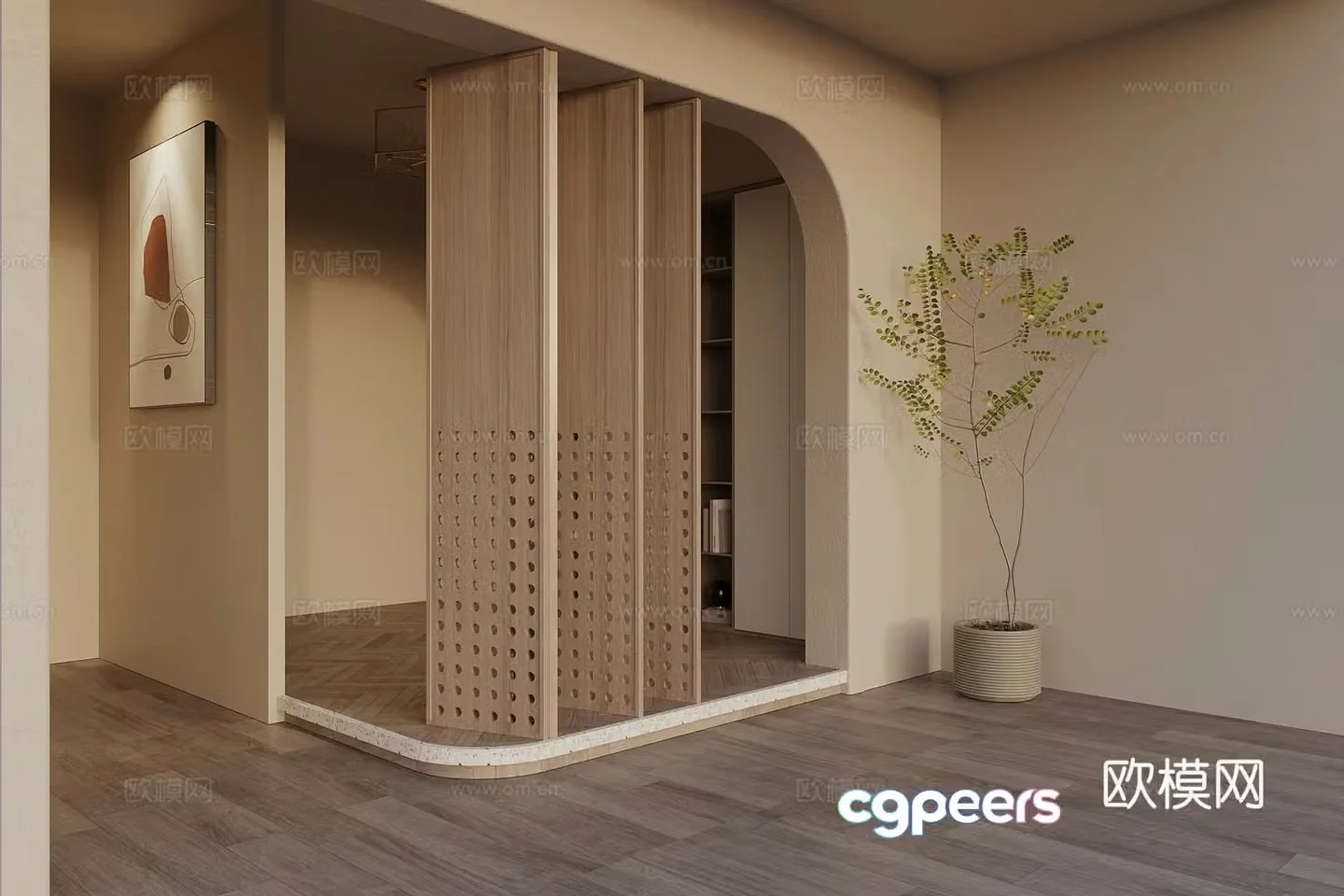Song style log wind wood partition New Chinese style wooden screen partition Screen 3D model