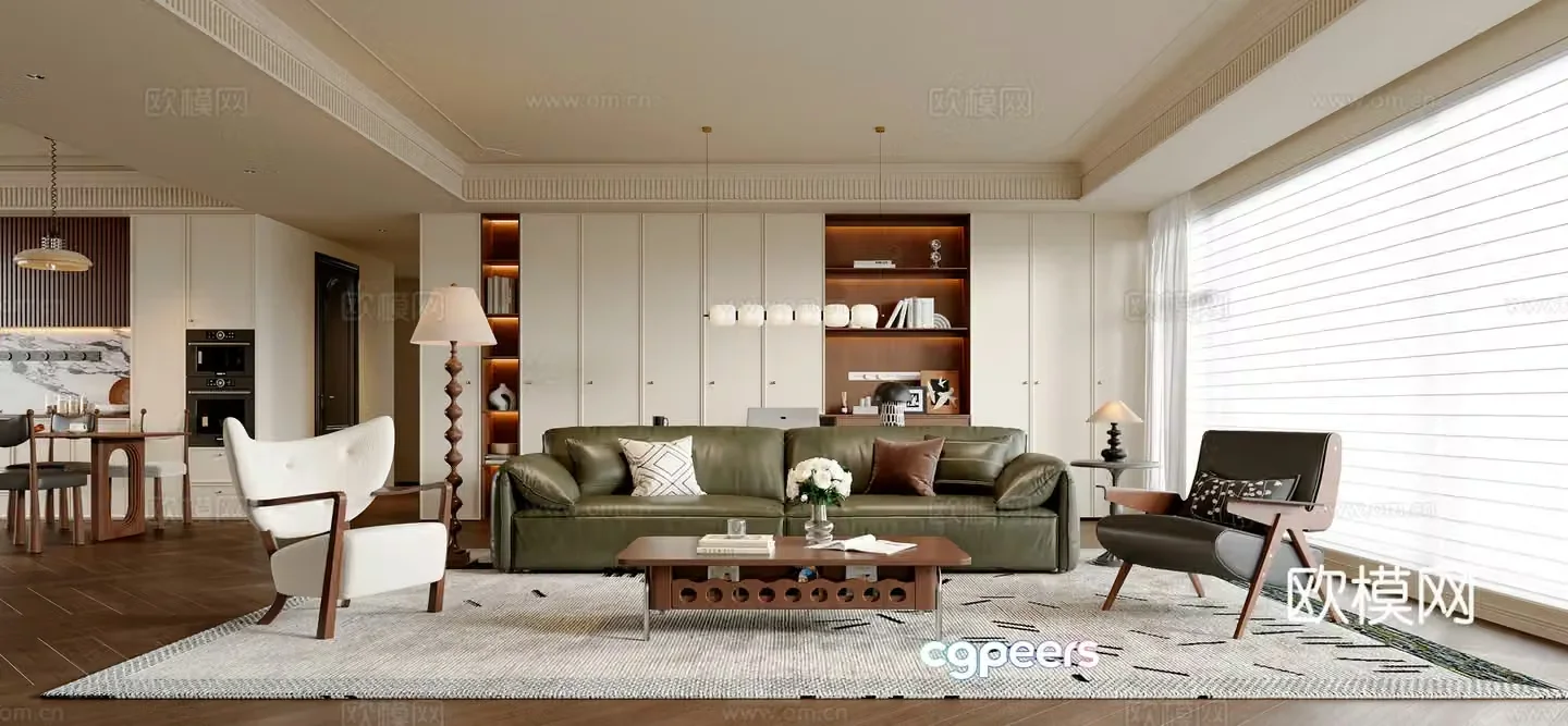 French medieval style dining room sofa and coffee table combination bookcase desk and chair sideboard dining table and chair 3D model