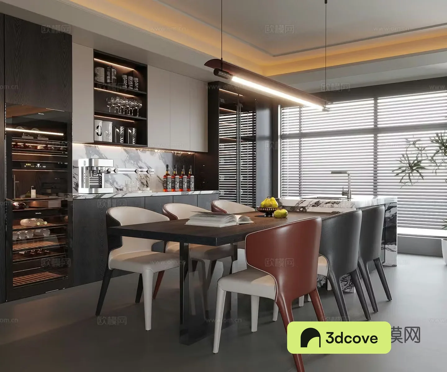 Modern restaurant sideboard wine cabinet island dining table