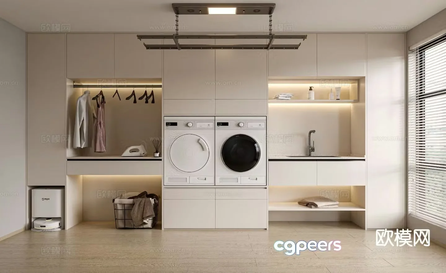 Laundry room washing machine cabinet 3d model