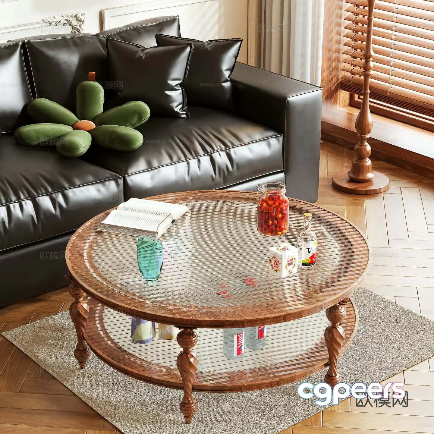 Log style round coffee table 3D model