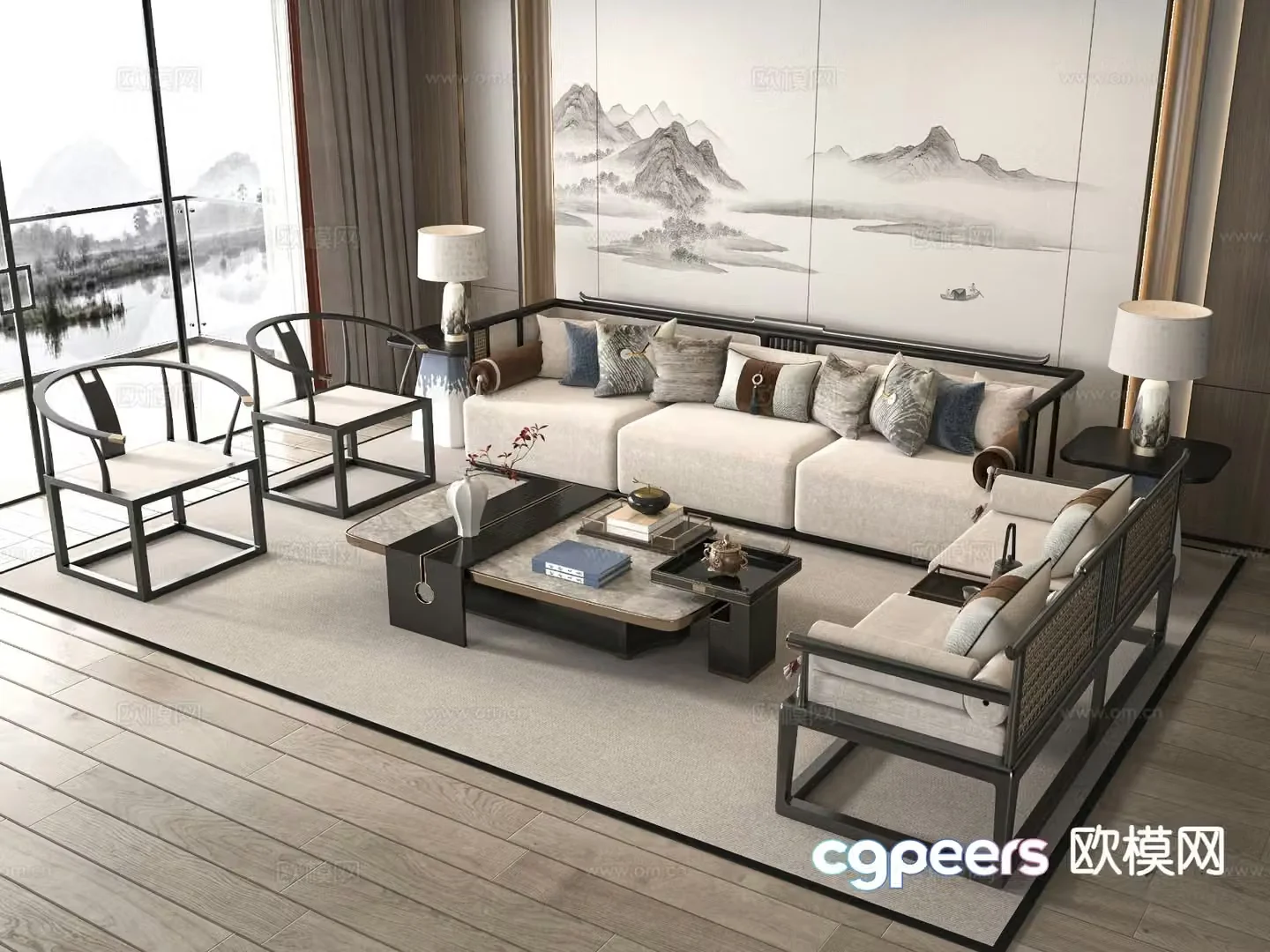 New Chinese style modular sofa 3d model