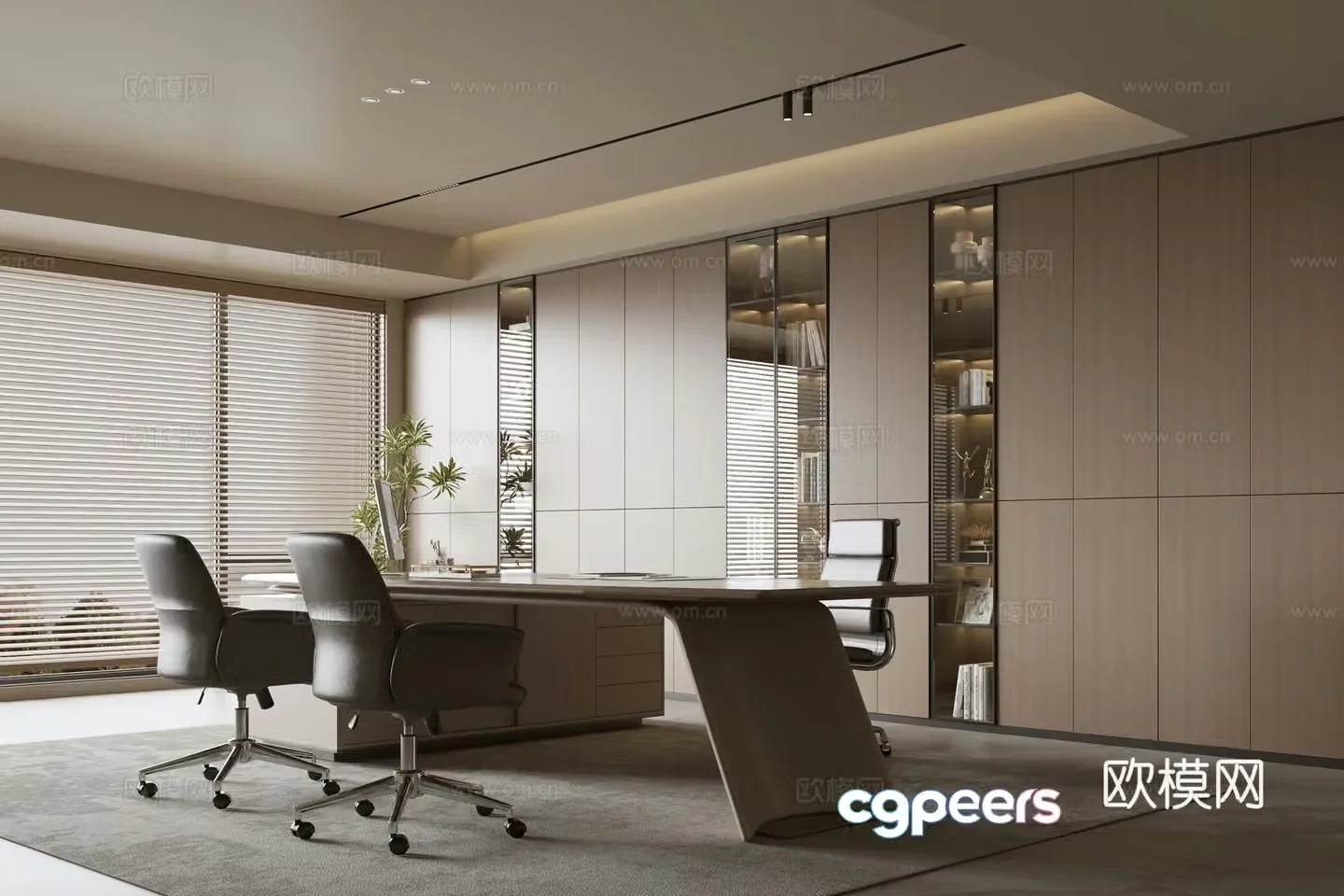 Modern office background wall bookcase office bookcase bookcase background wall solid wood office desk chair 3d model
