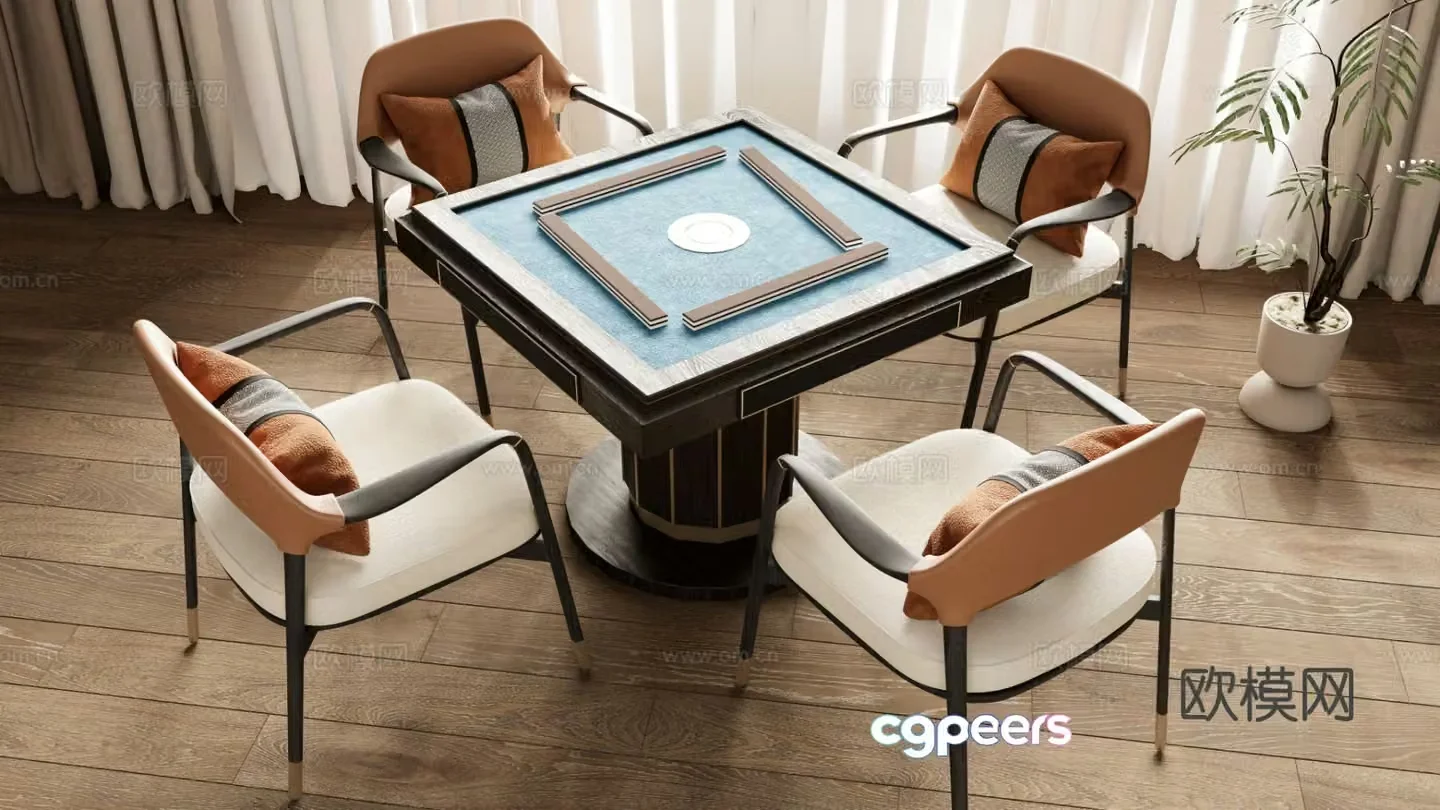 New Chinese style mahjong tables and chairs entertainment tables and chairs chess and card room tables and chairs 3D model