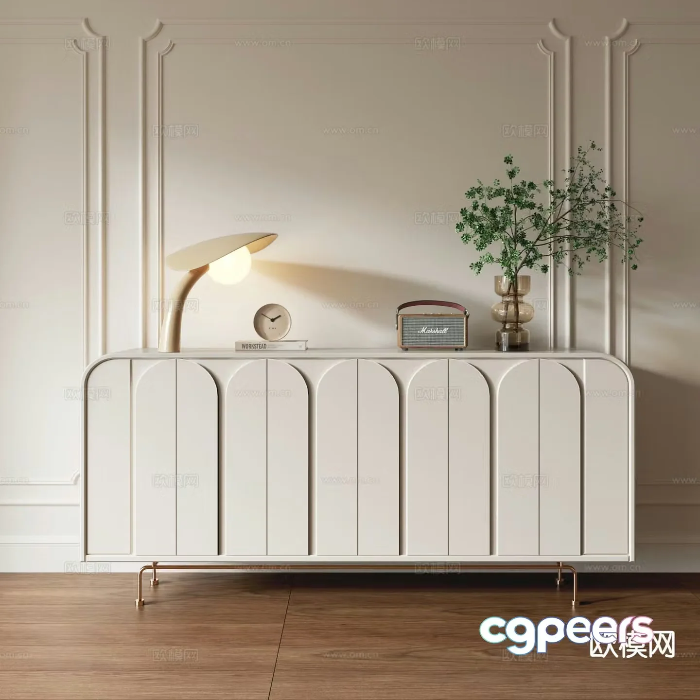 Cream style side cabinet entrance cabinet 3D model