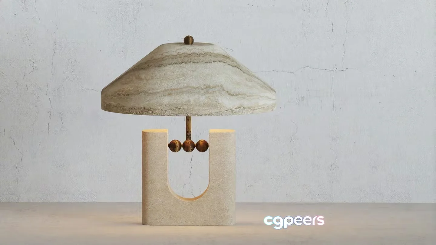 A Table Lamp Made Of Stone With A Metal Base 3D Model – 14810 – CORONA Render