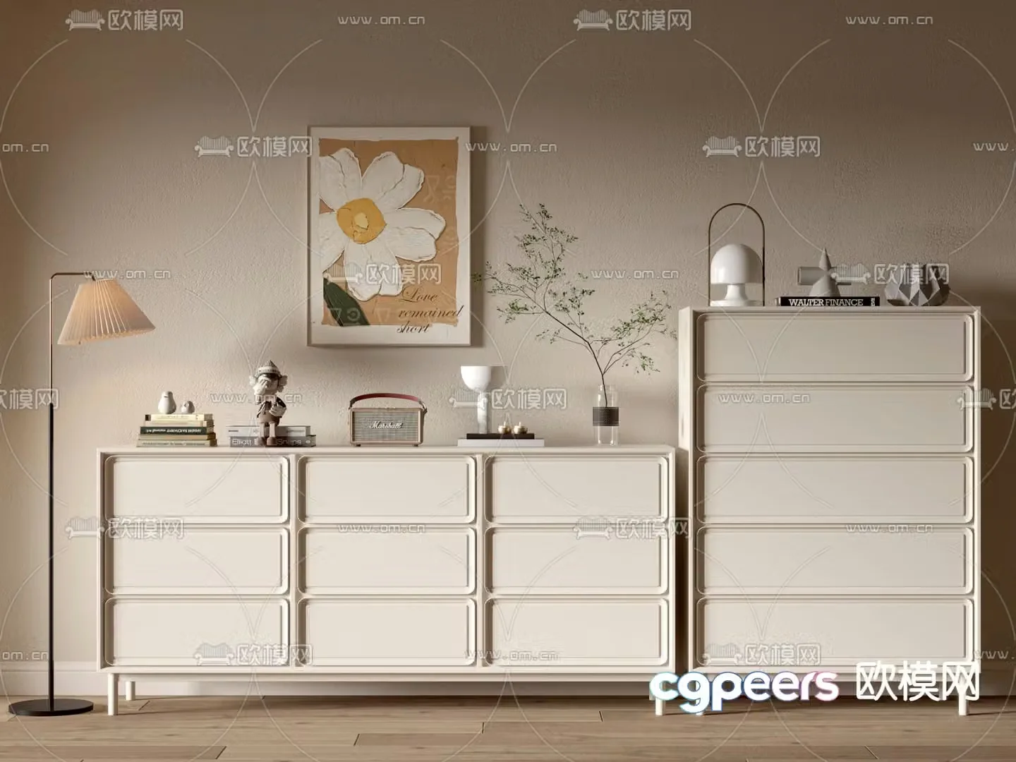 Cream style entrance cabinet drawer cabinet 3d model