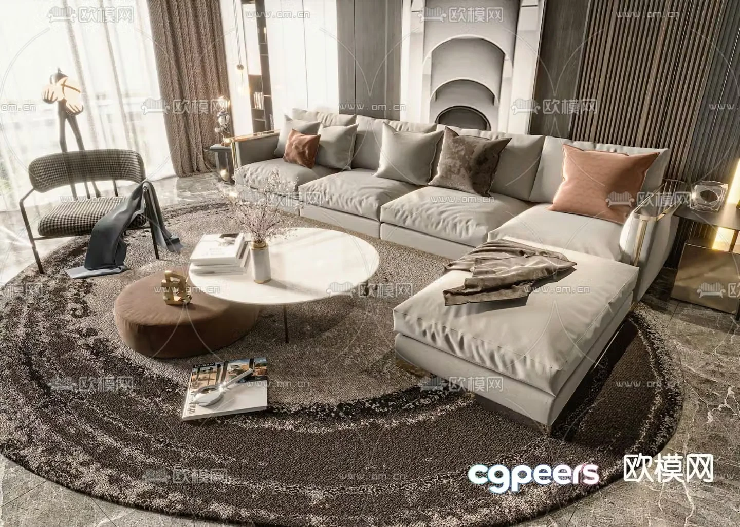 Light luxury style modular sofa 3D model