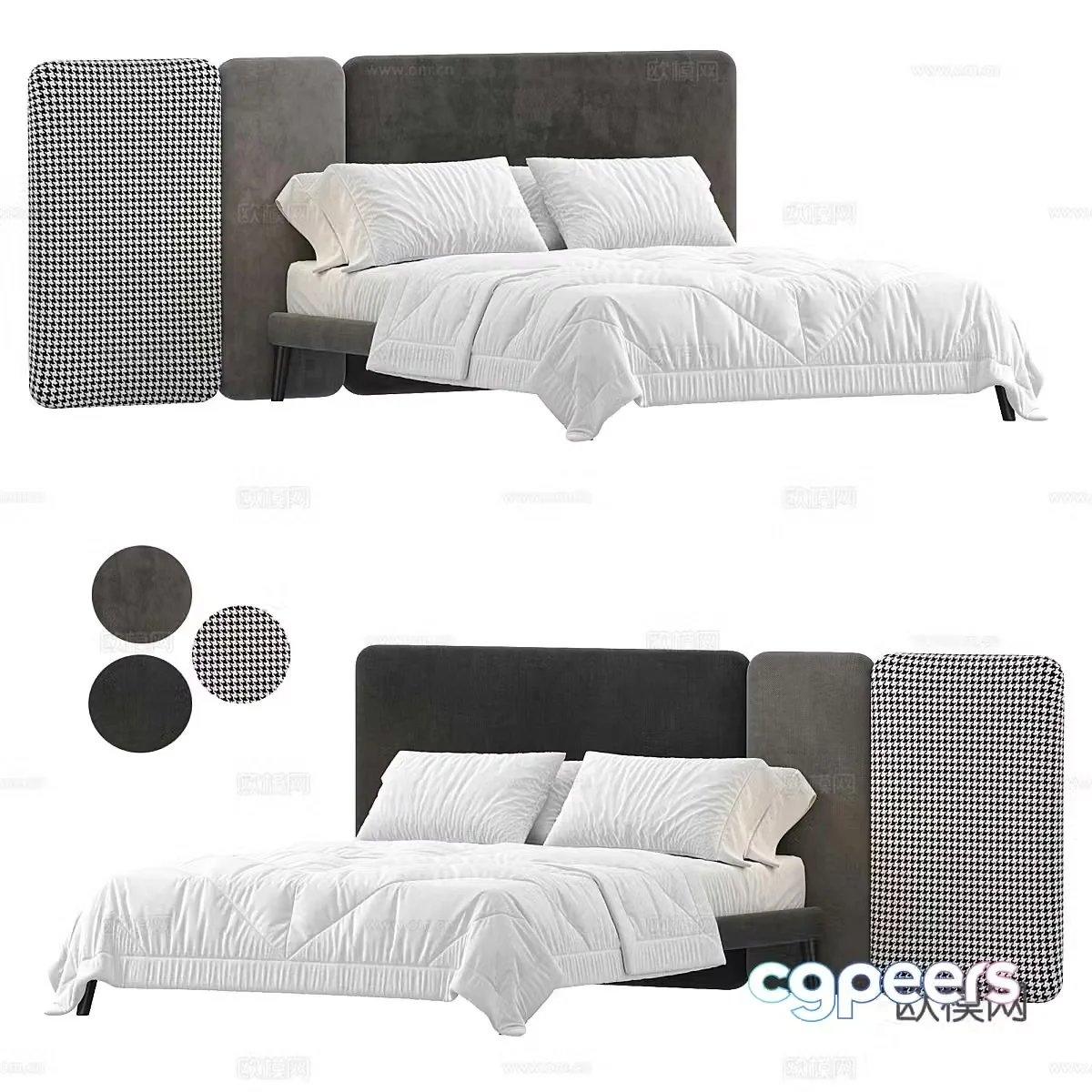 Fabric double bed bedding backrest bed Bed and B&B double bed Hotel double bed Pillow 3D model